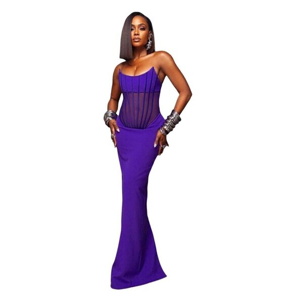 retrofete Corset Dress in Purple Small New Womens Celebrity Maxi Gown - Picture 2 of 14